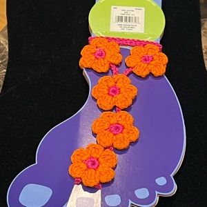Jeffries Orange/Pink Sandal/Sock Barefoot Crochet Set 2 Size Large 6-9 Shoe NWT